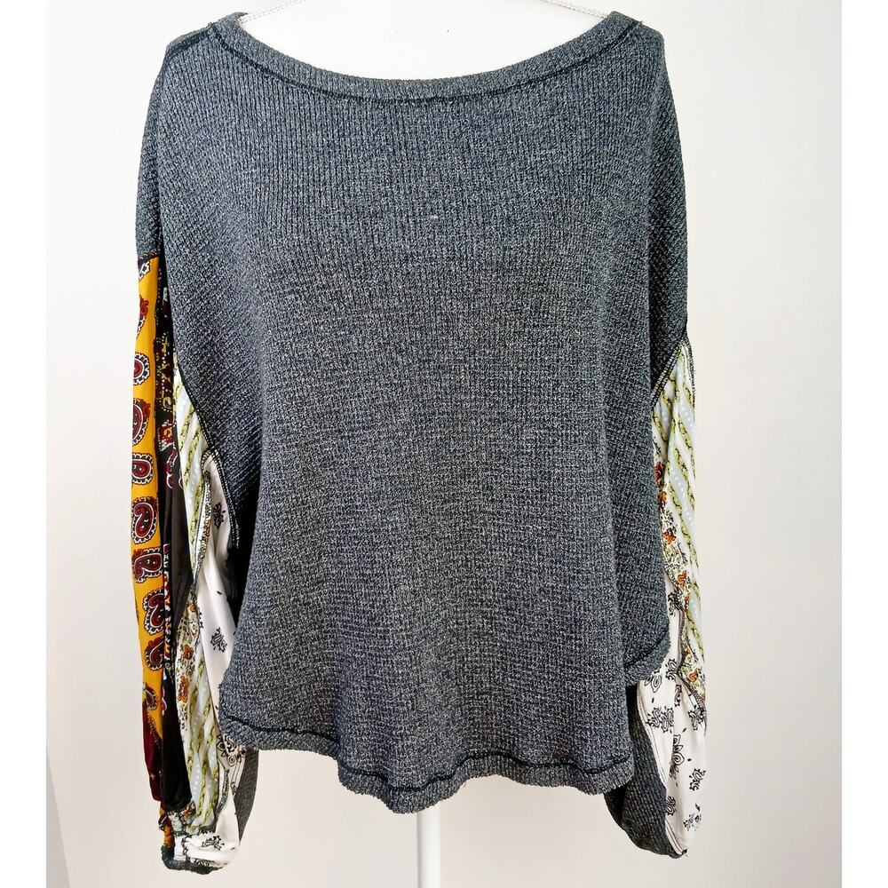 Free People SZ XS Blossom Thermal Patchwork Top Charcoal Gray - Picture 2 of 7